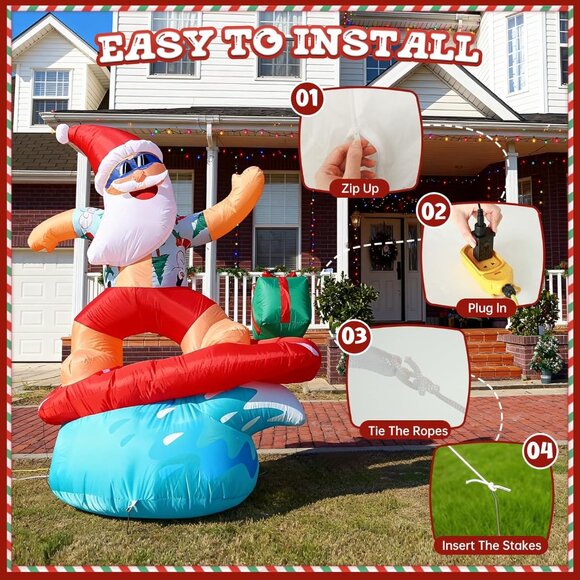 ⚡6FT Santa Inflatable with Lights Tropical Style Hawaiian Christmas Decorations - Picture 7 of 7